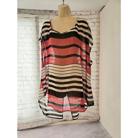 Torrid Womens Size 3 (22-24) Pink/White/Black Striped Sheer Open Back Hi-Low Blo - Picture 2 of 7